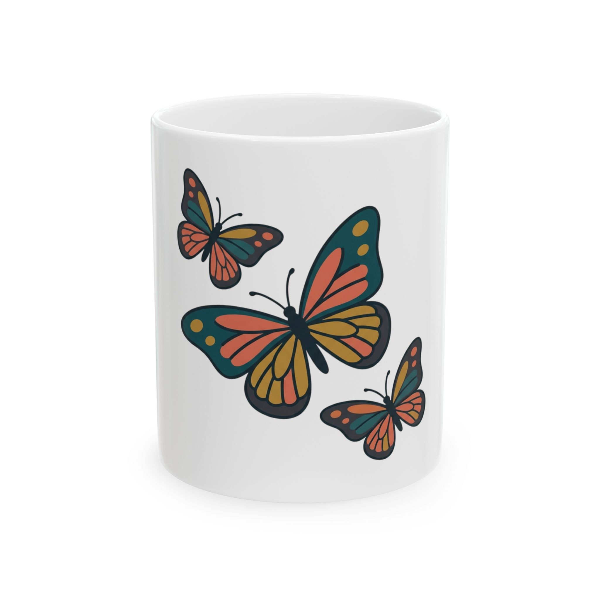 Butterfly Ceramic Mug — Colorful Monarch Butterfly Coffee Cup (11oz & 15oz)